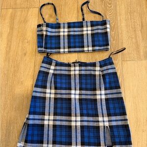Motel Rocks Blue Plaid Skirt Set